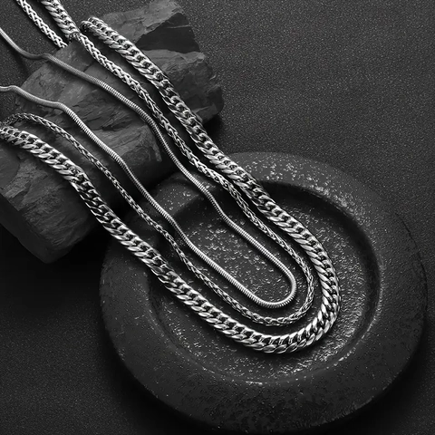 Punk Stainless Steel Curb Snake Wheat Chain Necklace Set For Men Women Silver Color Hip Hop Stackable Simple Jewelry Gift