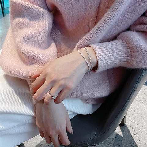 S925 Sterling Silver Italian Paperclip Link Chain Bracelet For Women Hammered Texture Minimalist Cold Style Adjustable Jewelry Gift