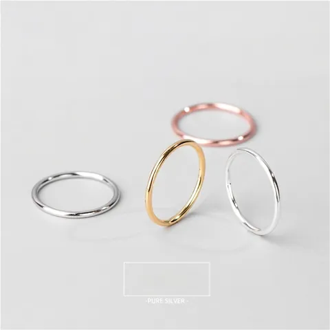925 Sterling Silver Minimalist Smooth Thin Band Ring For Women Stackable Skinny Plain Round Finger Jewelry Gift