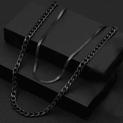 Minimaliste Acier Inoxydable Noir Multicouche Maille Gourmette et Chaîne Serpent Collier Bijoux de Mode Pour Hommes Femmes Unisexe Cadeau