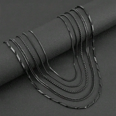 Set di Collane in Acciaio Inossidabile Minimalista da Uomo Catene Geometriche a Strati per Uomo Gioielli Moda Quotidiana Regalo Argento Nero