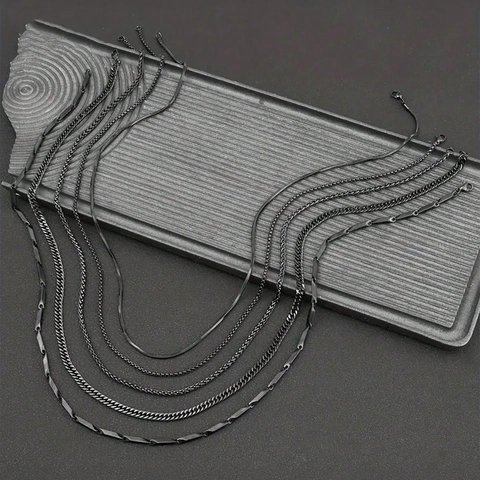 Set di Collane in Acciaio Inossidabile Minimalista da Uomo Catene Geometriche a Strati per Uomo Gioielli Moda Quotidiana Regalo Argento Nero
