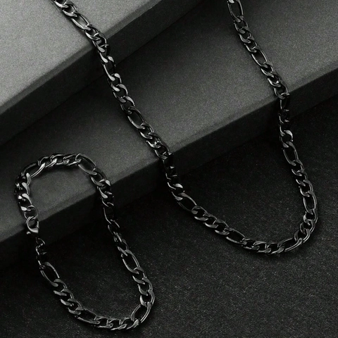 Schwarze Edelstahl Figaro Kette Halskette Für Herren Und Damen Hip Hop Punk Galvanisiert Minimalistischer Schmuck Figaro Gliederkette