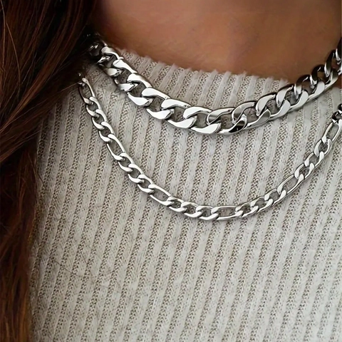 Fashion Stainless Steel Curb Figaro Chain Necklace For Men Women Unisex Versatile Silver Color Electroplated Metal Jewelry Gift