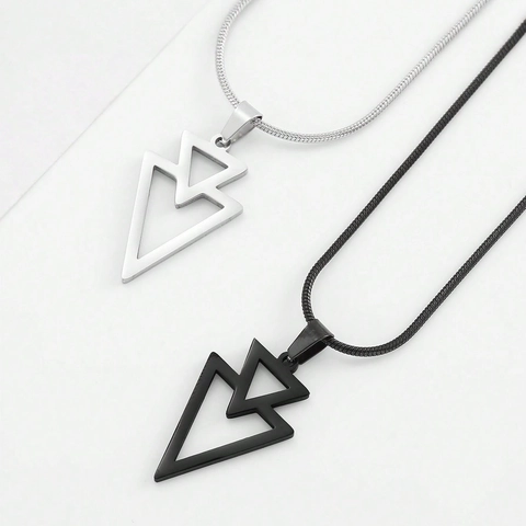 Minimalist Stainless Steel Geometric Double Triangle Pendant Necklace For Men Women Fashion Industrial Style Clavicle Chain