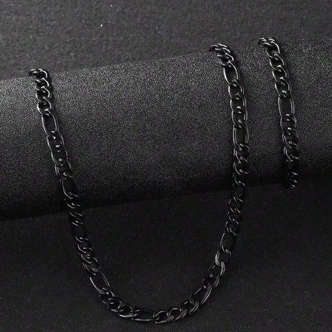 Schwarze Edelstahl Figaro Kette Halskette Für Herren Und Damen Hip Hop Punk Galvanisiert Minimalistischer Schmuck Figaro Gliederkette