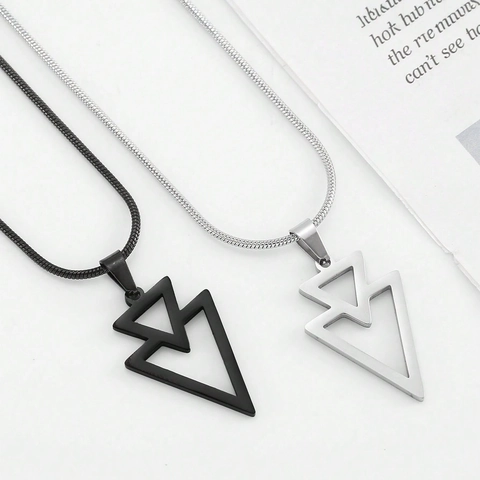 Minimalist Stainless Steel Geometric Double Triangle Pendant Necklace For Men Women Fashion Industrial Style Clavicle Chain