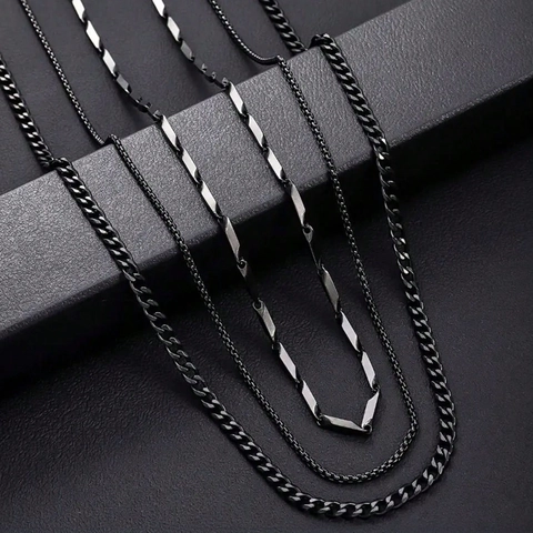 Minimalist Stainless Steel Rhombus Link Necklace For Men Women Black Geometric Bamboo Chain Fashion Jewelry Versatile Gift