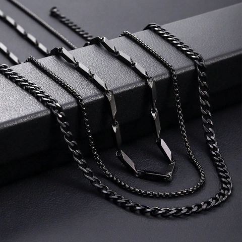 Minimalist Stainless Steel Rhombus Link Necklace For Men Women Black Geometric Bamboo Chain Fashion Jewelry Versatile Gift