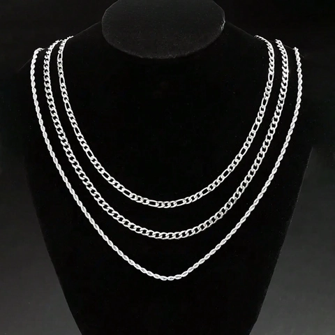 Stainless Steel Cuban Figaro Rope Chain Necklace Hip Hop Fashion Silver Color Metal Jewelry For Men Women Daily Party Wear