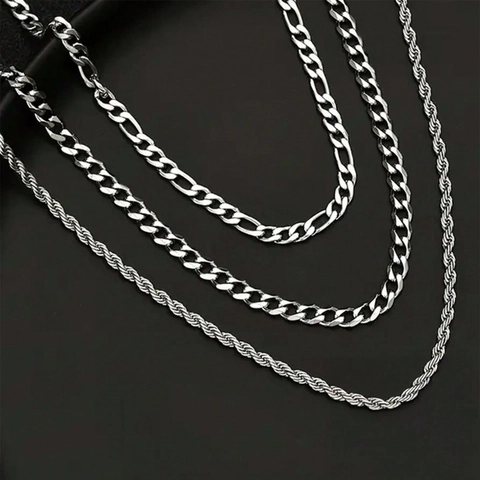 Stainless Steel Cuban Figaro Rope Chain Necklace Hip Hop Fashion Silver Color Metal Jewelry For Men Women Daily Party Wear