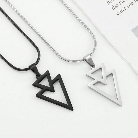 Simple Geometric Triangle Pendant Necklace For Men Women Titanium Steel Snake Chain Hip Hop Minimalist Fashion Jewelry