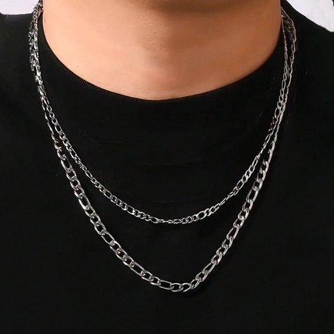 Edelstahl Figaro Kette Halskette Armband Set Für Herren Damen Silber Hip Hop Geschichtete Panzerkette Schmuck Zubehör