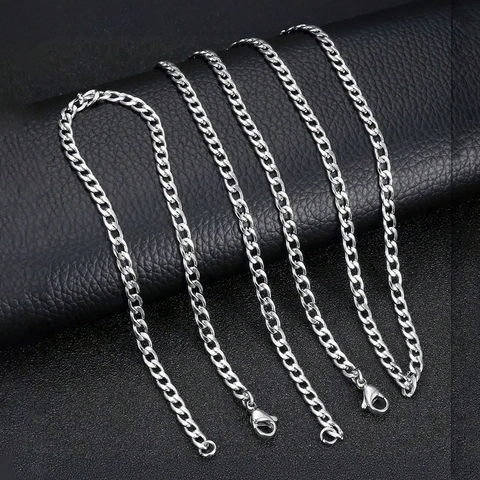 Hip Hop Stainless Steel Cuban Link Chain Necklace For Men Women Silver Curb Chain Heavy Wide Link Necklace Jewelry Gift