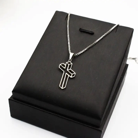 Roestvrij Staal 3D Holle Geometrische Kruis Hanger Halsketting Zilver Venetiaanse Ketting Voor Mannen Vrouwen Sieraden