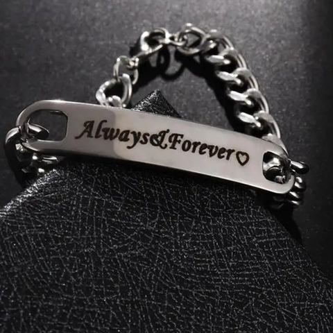 Stainless Steel Cuban Link ID Bracelet Couples Always Forever His Queen Her King Laser Engraved Romantic Jewelry Gift