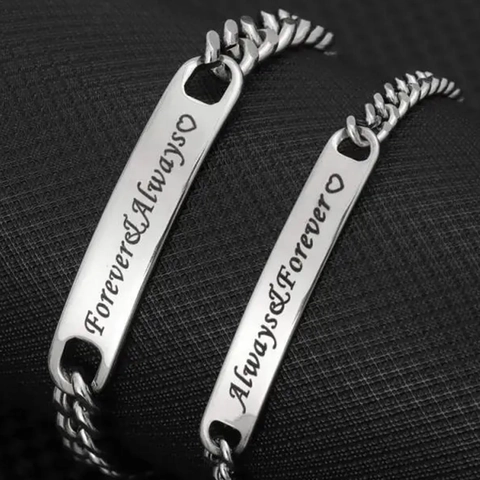 Set di Braccialetti di Coppia in Acciaio Inossidabile Incisi Always Forever Cuore Catena a Maglie Gioielli Regalo