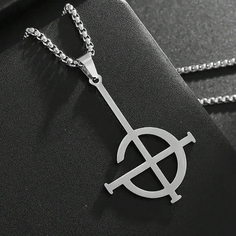 Collana Con Ciondolo Ghost Band Grucifix per Uomo Donna in Acciaio Inossidabile Punk Rock Gothic Croce Inversa Gioielli Argento