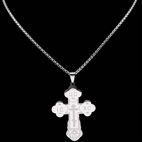Vintage Edelstahl Orthodoxes Kreuz Anhänger Halskette Für Herren Damen Religiöser Lasergravierter Christlicher Schmuck