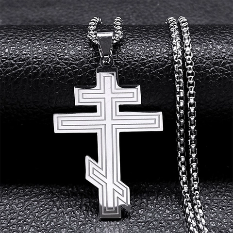 Orthodox Kruis Hanger Ketting Roestvrij Staal Religieus Drie Balken Russisch Kruis Goud Zilver Verguld Sieraden Voor Mannen Vrouwen