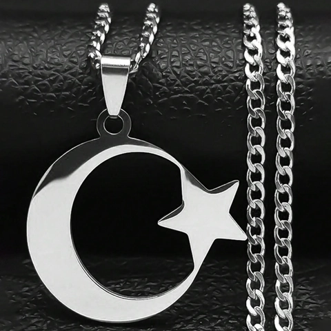 Collar con Colgante de Estrella y Luna de Acero Inoxidable para Mujeres y Hombres Collar de Media Luna Celestial Minimalista Joyas Pulidas