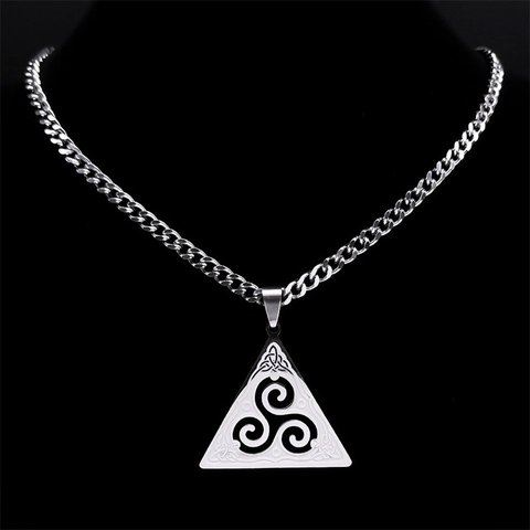 Vintage Stainless Steel Celtic Triskele Triangle Pendant Necklace For Men Nordic Knot Design With Curb Chain Cool Jewelry