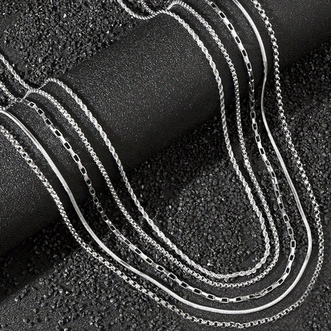 Collana Minimalista a Catena Cubana in Acciaio Inossidabile per Uomo Donna Catena Veneziana Argento Lucido Gioielli Street Style
