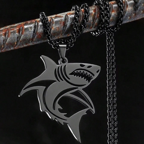 Collana con Pendente Squalo Punk in Acciaio Inossidabile Hip Hop Streetwear Gioielli Animali per Uomo Donna Accessorio Gioielli Decorativi