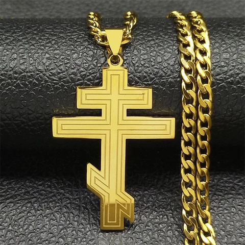 Orthodox Kruis Hanger Ketting Roestvrij Staal Religieus Drie Balken Russisch Kruis Goud Zilver Verguld Sieraden Voor Mannen Vrouwen