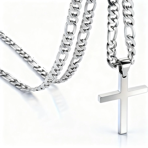 Heren 304 Roestvrij Staal Kruis Hanger Halsketting Gepolijste Figaro Ketting Minimalistische Religieuze Sieraden Cadeau Unisex