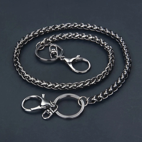 Punk Thick Metal Chain Trouser Chain For Men Hip Hop Braided Waist Chain For Jeans Silver Black Wallet Key Link Jewelry