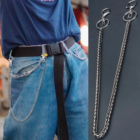 Punk Thick Metal Chain Trouser Chain For Men Hip Hop Braided Waist Chain For Jeans Silver Black Wallet Key Link Jewelry