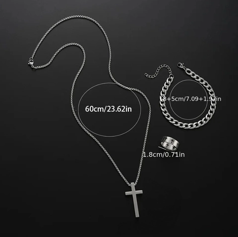 Heren Roestvrij Staal Kruis Hanger Halsketting Armband Ring Sieraden Collectie Gothic Punk Zilver Zwart Accessoires Voor Dames