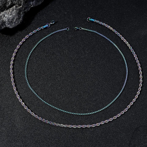 Iridescent 304 Stainless Steel Hip Hop Link Chain Necklace Iridescent Rainbow Dragon Bone Rope Box Chain Streetwear Jewelry