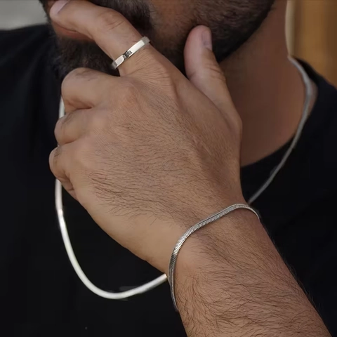 Minimalistische Roestvrijstalen Platte Slangenketting Ketting Armband Gepolijste Band Ring Unisex Sieradenset Cadeau