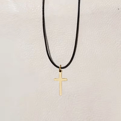 Gothic Minimalistisch Roestvrij Staal Kruis Hanger Halsketting Voor Mannen Vrouwen Zwart PU Leer Geweven Koord Punk Sieraden Cadeau