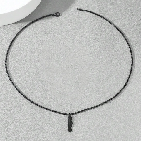 Collana con Pendente a Piuma in Acciaio Inossidabile Minimalista Orecchini a Cerchio per Uomo Unisex Punk Gothic Nero Opaco Gioielli Regalo