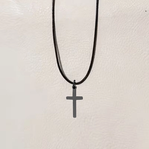 Gothic Minimalistisch Roestvrij Staal Kruis Hanger Halsketting Voor Mannen Vrouwen Zwart PU Leer Geweven Koord Punk Sieraden Cadeau