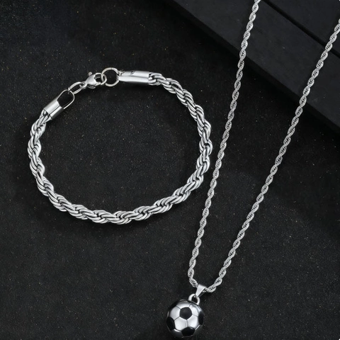 Edelstahl Fußball Anhänger Halskette Und Armband Schmuck Für Damen Herren Sportlicher Stil Antik Finish Kordelkette