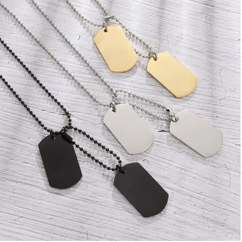 Collier Plaque d'Identité Homme en Acier Titane Style Militaire Minimaliste Double Pendentif Chaîne à Billes Bijoux Mode