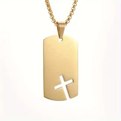 Collar con Colgante de Cruz Hueca de Acero Inoxidable para Hombre Mujer Oro Plata Negro Joyas Religiosas Geométricas Minimalistas