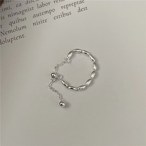 Anello Regolabile in Argento Sterling S925 Con Catena a Sfere per Donna Stile Coreano Minimalista Anello Lucidato Gioielli Regalo