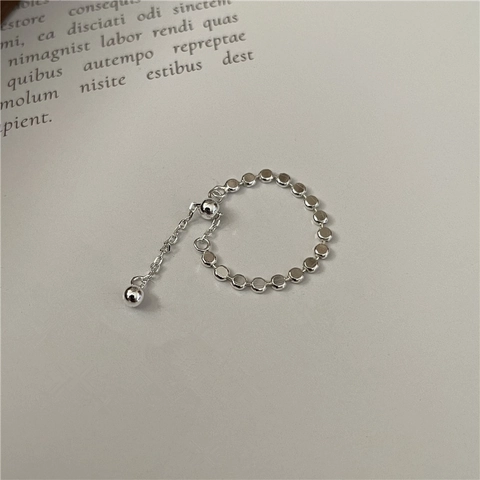 Anillo de Cadena de Cuentas Planas de Plata de Ley 925 Minimalista para Mujer Estilo Coreano Brillante Ajustable Apilable Pulido