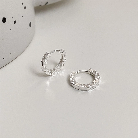 S925 Argento Sterling Orecchini a Cerchio Donna Minimalista Brillante Taglio Diamantato Sfaccettato Gioielli d'Argento