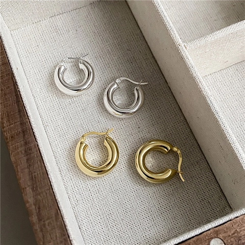 925 Sterlingsilber Chunky Creolen Für Damen Minimalistisch Glänzende C-Förmige Gold Silber Galvanisierte Geometrische Ohrstecker