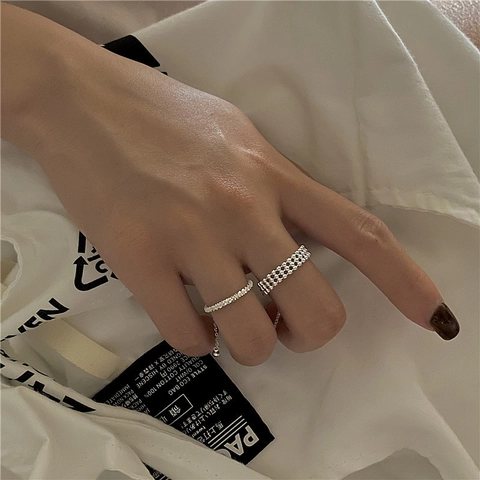 Anillo Ajustable de Plata de Ley S925 Galaxia Brillante para Mujer Estilo Coreano con Borla Anillo Minimalista Joyería