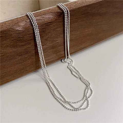 Collana in Argento Sterling S925 Luccicante a Catena a Sfere Minimalista Girocollo con Perline per Donna Gioielli