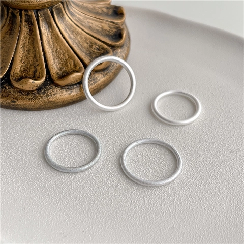 S925 Sterling Silver Minimalist Ring For Women Matte Frosted Texture Retro Style Artistic Geometric Stacking Finger Ring