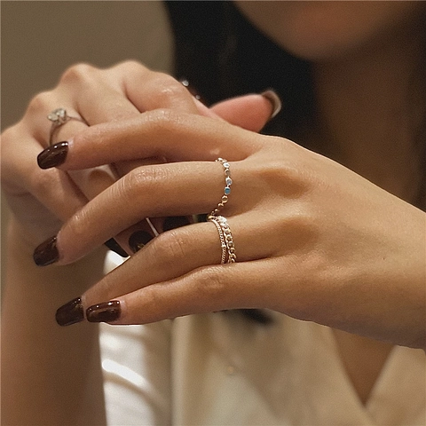 Anillo de Cadena de Cuentas Planas de Plata de Ley 925 Minimalista para Mujer Estilo Coreano Brillante Ajustable Apilable Pulido