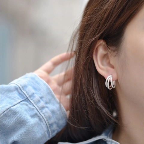 925 Sterling Silver Triple Layer Half Round C Shape Stud Earrings Minimalist Geometric Arc Earrings Jewelry For Women